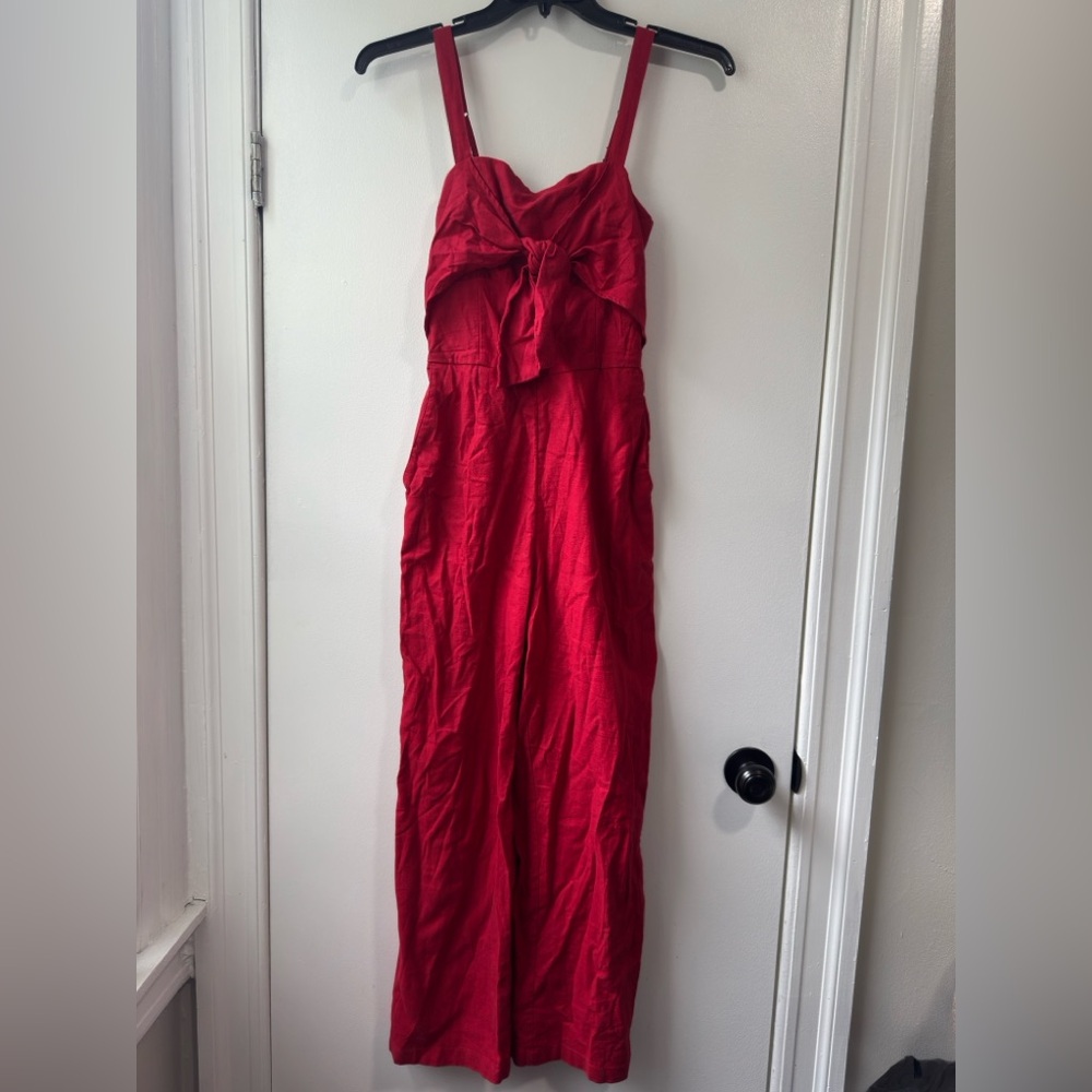 Abercrombie & Fitch Linen/Cotton Red Tie Front Jumpsuit Sz ST